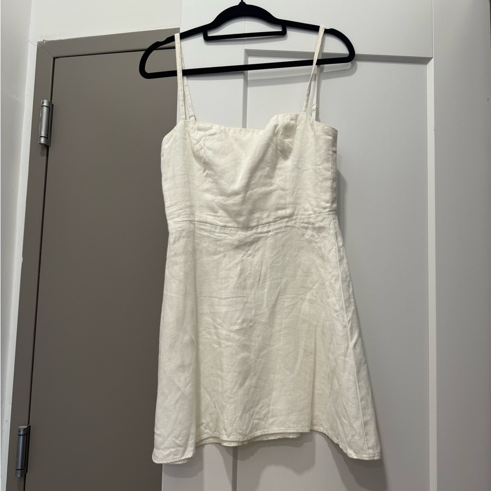 Extra small white linen a line mini dress